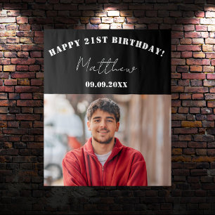 Custom foto zwart wit modern guy verjaardag wandkleed