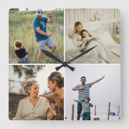 Custom Four Photo Collage Template Modern  Vierkante Klok
