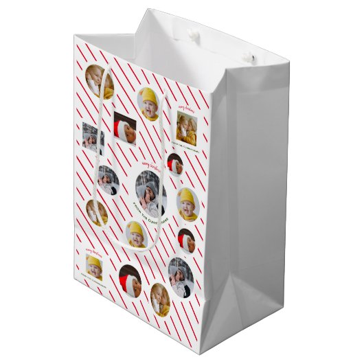 Custom Four-Photo 🎄 Vakantie Kerstmis Medium Cadeauzakje (Voorkant Gekanteld)