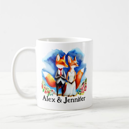 Custom Fox Couple Names Personalized Koffiemok (Links)