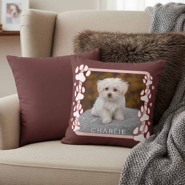 Custom Framed Pet Photo and Name Throw Pillow Kussen (Snuggle up with your pet’s photo pillow. Personalized and adorable! 🐾💖)