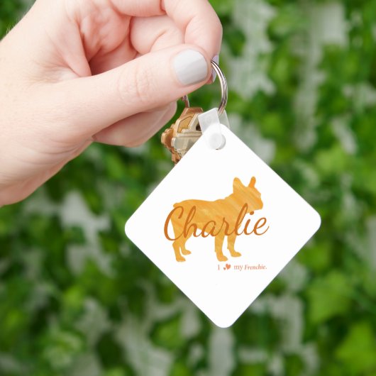 Custom French Bulldog Pastel Orange Frenchie Sleutelhanger (Hand)