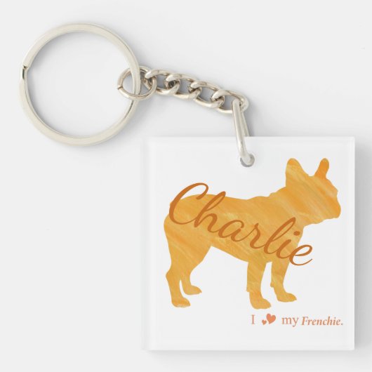 Custom French Bulldog Pastel Orange Frenchie Sleutelhanger (voorkant)