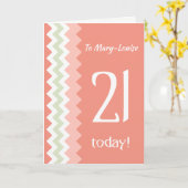 Custom Front 21e verjaardag, koraal, munt Chevrons Kaart (Gele Bloem)