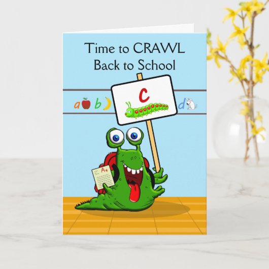 Custom Front, Terug naar school, Grappige rups Kaart (Gele Bloem)