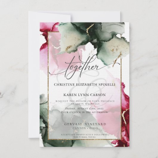 CUSTOM Fuchsia en Sage Green Waterverf Invitati Kaart (Voorkant)