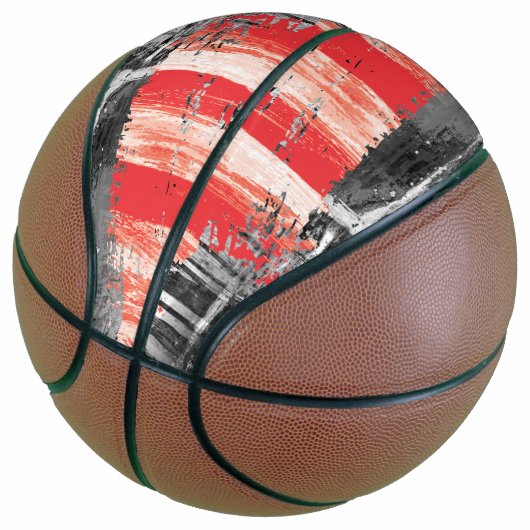 Custom Fullsize Basketball – Red Pulse Abstract Basketbal (Schuin)