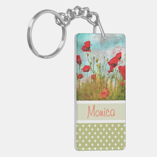 Custom Fun Classic Rood Poppy Bloemen Meadow Field Sleutelhanger (Voorkant Links)
