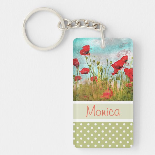 Custom Fun Classic Rood Poppy Bloemen Meadow Field Sleutelhanger (Voorkant)