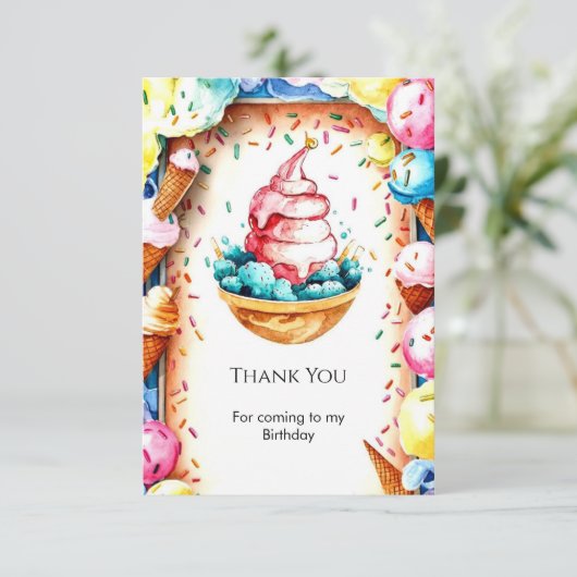 Custom Fun Creamy Ice Cream Verjaardag Bedankkaart (Staand voorkant)