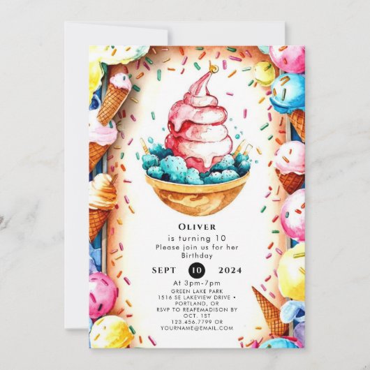 Custom Fun Creamy Ice Cream Verjaardag Kaart (Voorkant)
