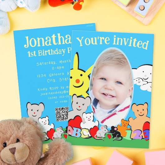 Custom Fun Cute Animals Birthday Party Invitation