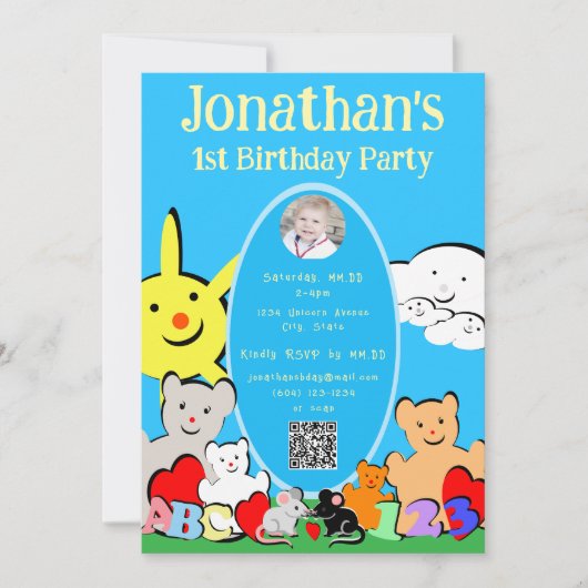 Custom Fun Cute Bears QR Code Birthday Invitation (Voorkant)