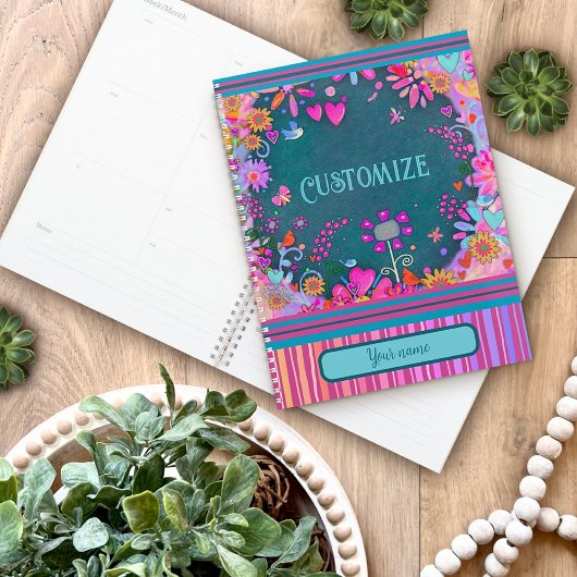 Custom Fun gepersonaliseerde naam bloemenstreep Planner