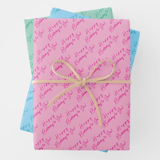 Custom Fun Happy Birthday Pattern Roze Blauw Groen Inpakpapier Vel (In situ)