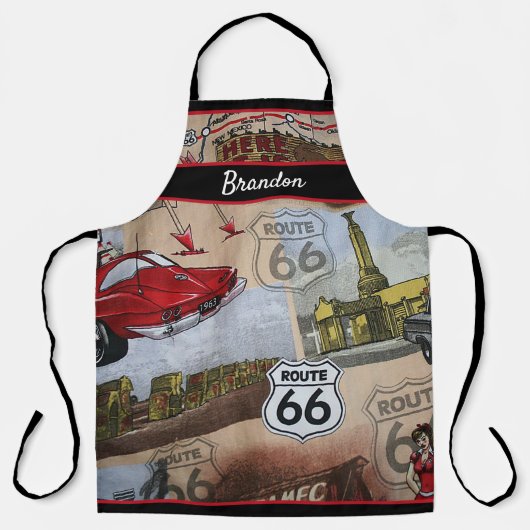 Custom Fun Kleurrijke Route 66 Auto Collage Patroo Schort (Voorkant)