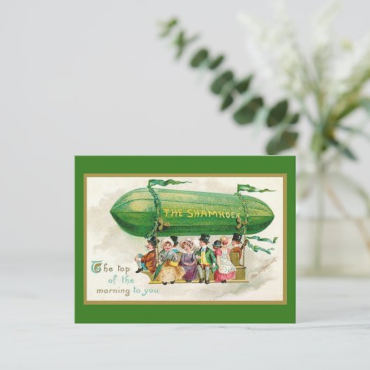 Custom Fun St Patricks Day Irish Zeppelin Airship Briefkaart (Staand voorkant)