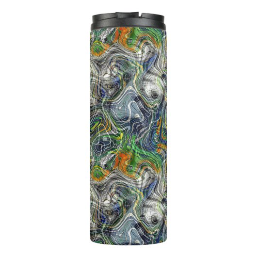 Custom Funky Cool Retro Fractal Marble Patroon Thermosbeker (Achterkant)