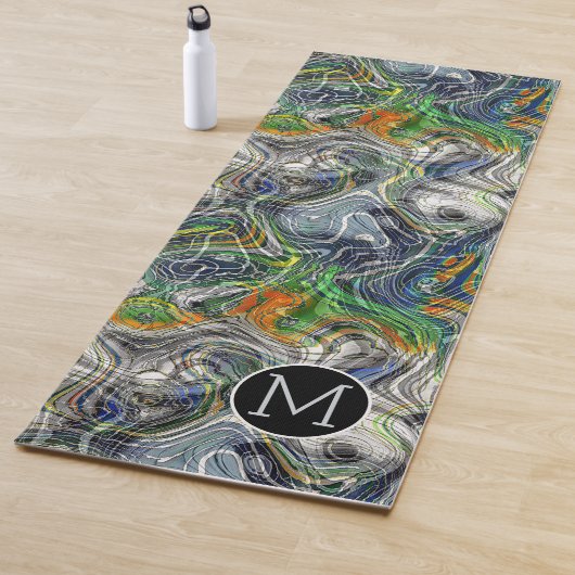 Custom Funky Cool Retro Fractal Marble Patroon Yogamat (In situ)
