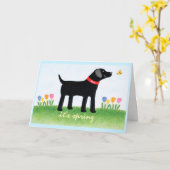 Custom Funny Black Dog Spring Greeting Card Kaart (Gele Bloem)