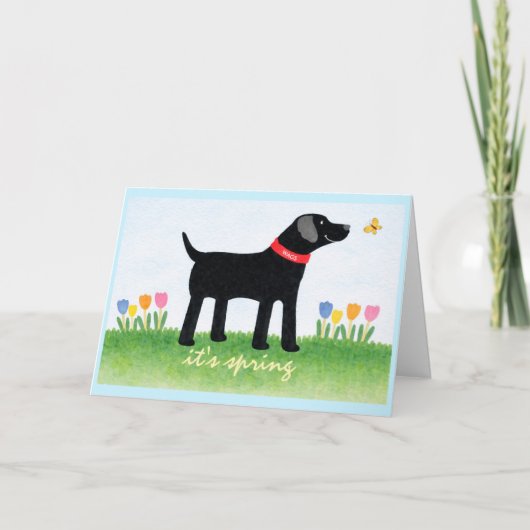 Custom Funny Black Dog Spring Greeting Card Kaart (Voorkant)