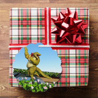 Custom Funny Crocodile Drinking Champagne Ornament Kaart