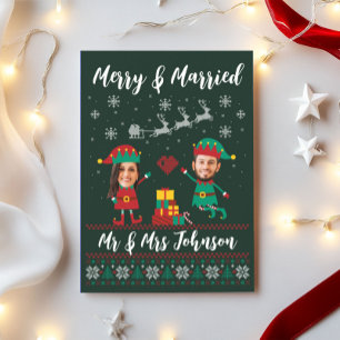 Custom Funny Face Merry en Merried Christmas Elf Feestdagenkaart
