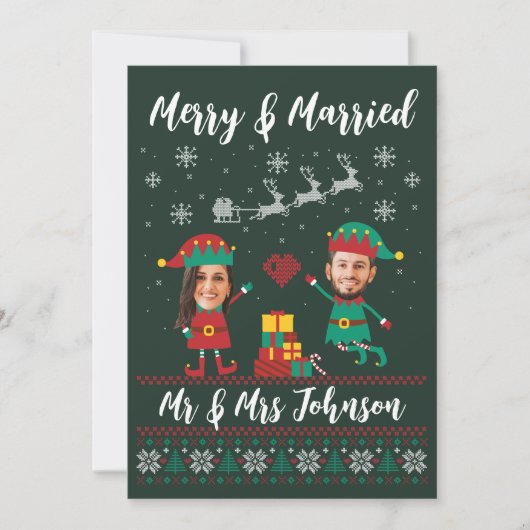 Custom Funny Face Merry en Merried Christmas Elf Feestdagenkaart (Voorkant)