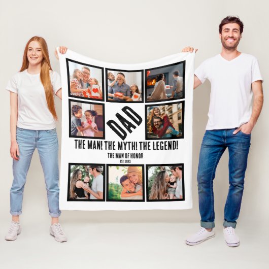 Custom Funny Fathers day Dad gift 8 Photo Collage Fleece Deken (In situ)