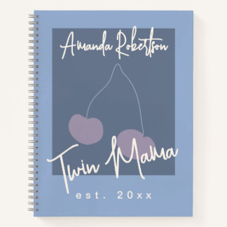 Custom Funny Twin Mama Muted Blue Cute Whimsical Notitieboek