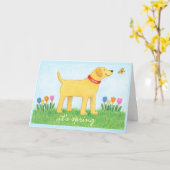 Custom Funny Yellow Dog Spring Greeting Card Kaart (Gele Bloem)