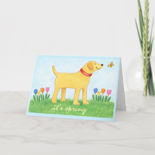 Custom Funny Yellow Dog Spring Greeting Card Kaart (Voorkant)
