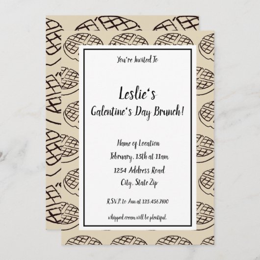 Custom Galentine's Day Brunch Waffle Uitnodiging 2 (Voorkant / Achterkant)