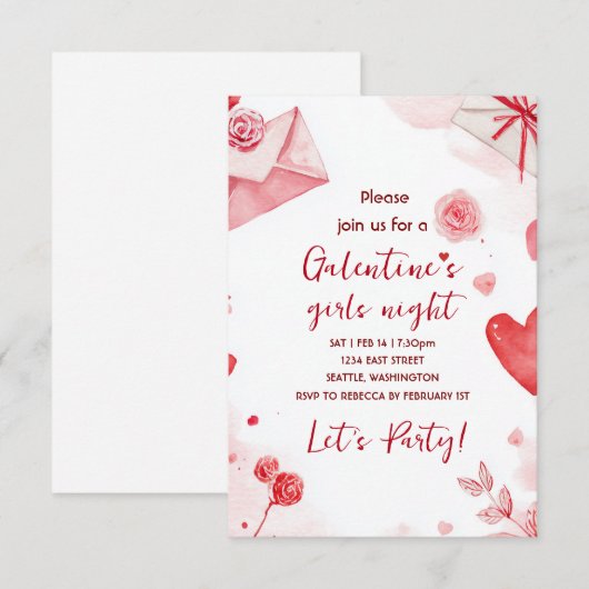 Custom Galentines Love Pattern Party Invitation RSVP Kaartje (Voorkant / Achterkant)