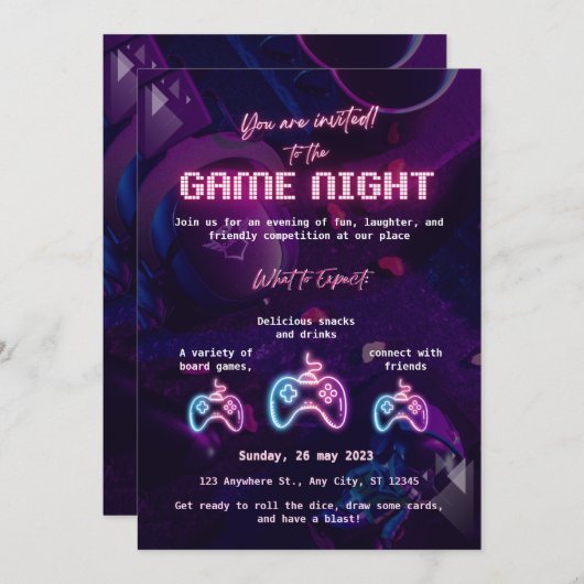 Custom Game Night Invitation Kaart (Voorkant / Achterkant)