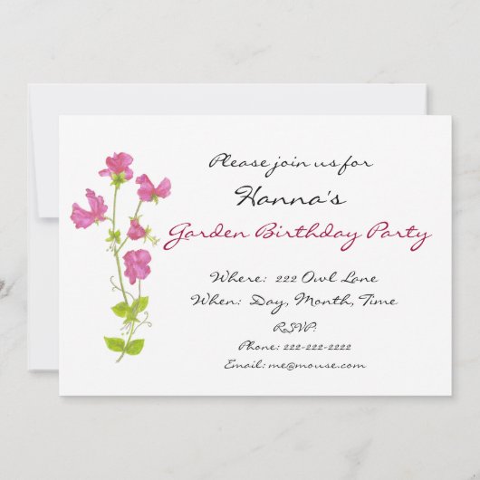 Custom Garden Party Nodig aangepaste zoete erwt ui Kaart (Achterkant)