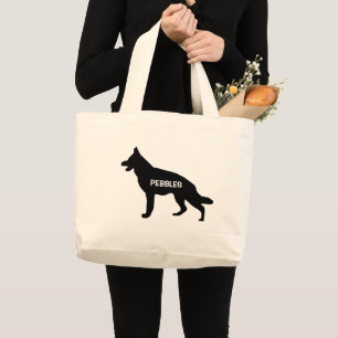 CUSTOM German Shepherd Hondenras Silhouette Grote Tote Bag