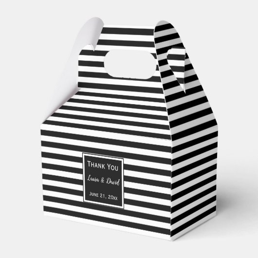Custom Gestreepte Zwart-Wit Bruiloft Favor Box Bedankdoosjes (Achterkant)