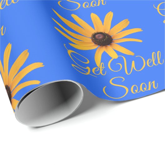Custom Get Well Soon, gele bloemen op Royal Blue Cadeaupapier (Rol Hoek)