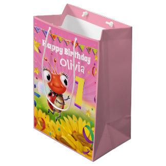 Custom Gift Bag voor meisje's 1e verjaardag - Lady Medium Cadeauzakje
