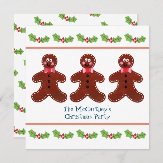 Custom Gingerbread Man Christmas Party Invitation (Devant / Derrière)
