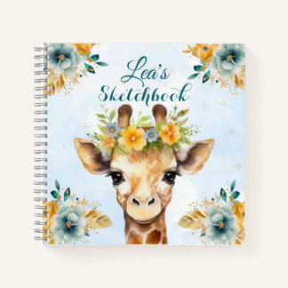 Custom Giraffe Floral Sketchbook for Kids Notitieboek