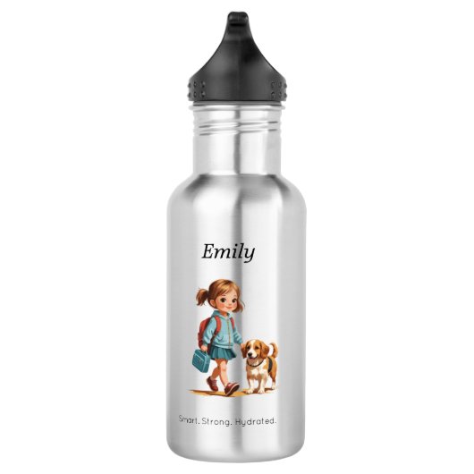Custom Girl & Dog School Bottle Waterfles (Rechts)