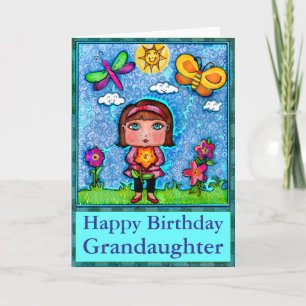 Custom Girl & Flower Art Birthday Greeting Card Kaart