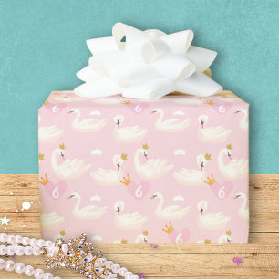 Custom Girl Royal Swan Princess Pink Birthday Cadeaupapier