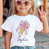Custom Girls Back to School Coquette Pencil Bow T-shirt