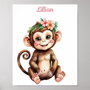 Custom Girl's Oerwoud Thema Nursery Giraffe Poster