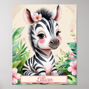 Custom Girl's Oerwoud Thema Nursery Zebra Poster