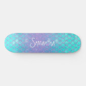 Custom Girly Glitter Zeemeermin Blauw en Roze Skateboard (Horizontaal)