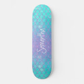 Custom Girly Glitter Zeemeermin Blauw en Roze Skateboard (Voorkant)